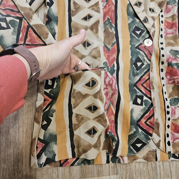 Vtg Aztec Geometric Blazer Womens XL Jacket Multicolor Wearable Art Southwestern - Picture 3 of 7